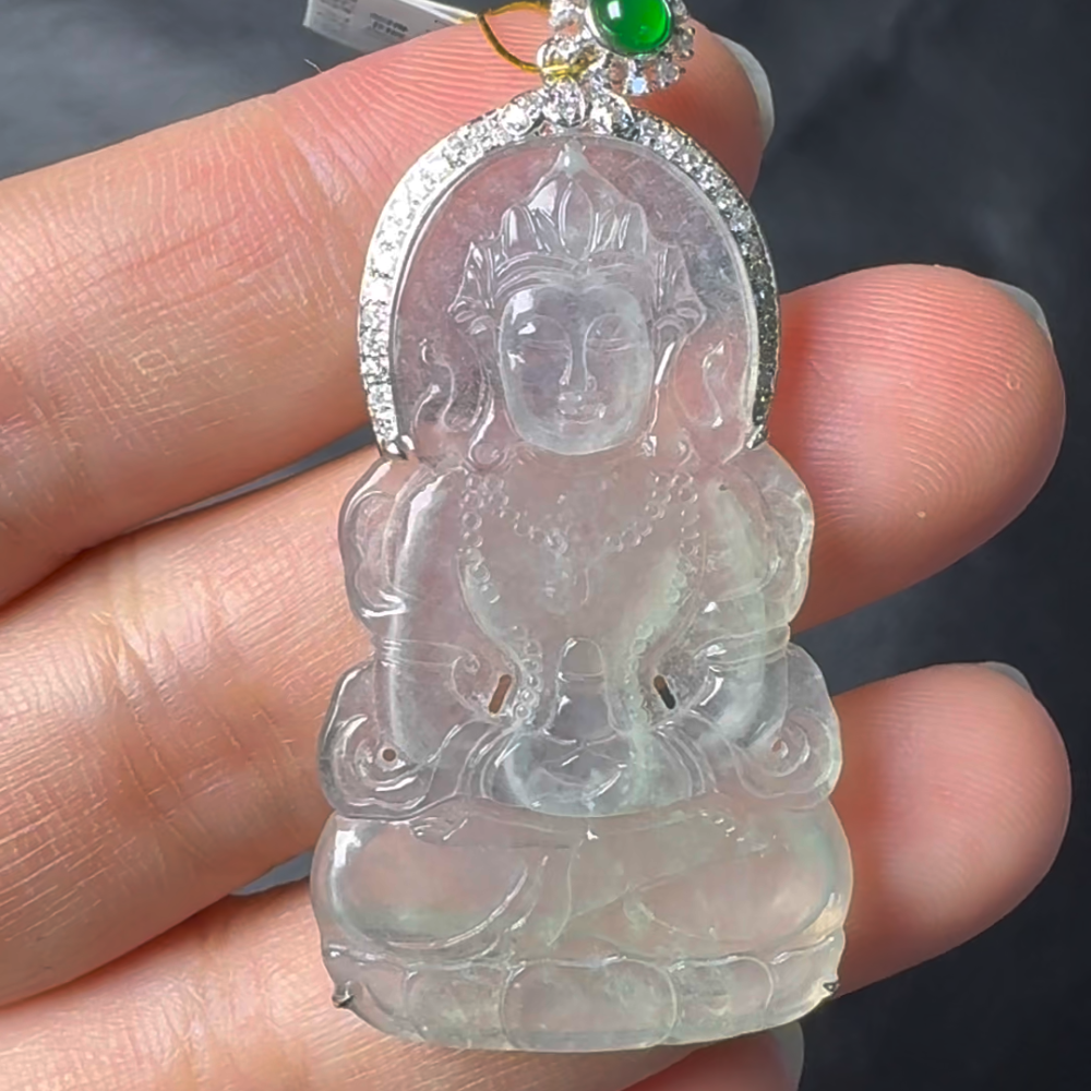 翡翠直播#1-18k白金鑽石翡翠度母吊墜