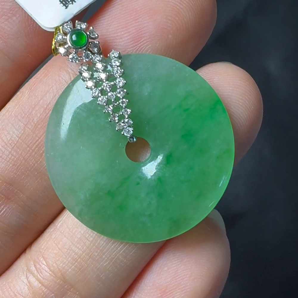 翡翠直播#2-18k白金鑽石翡翠平安扣