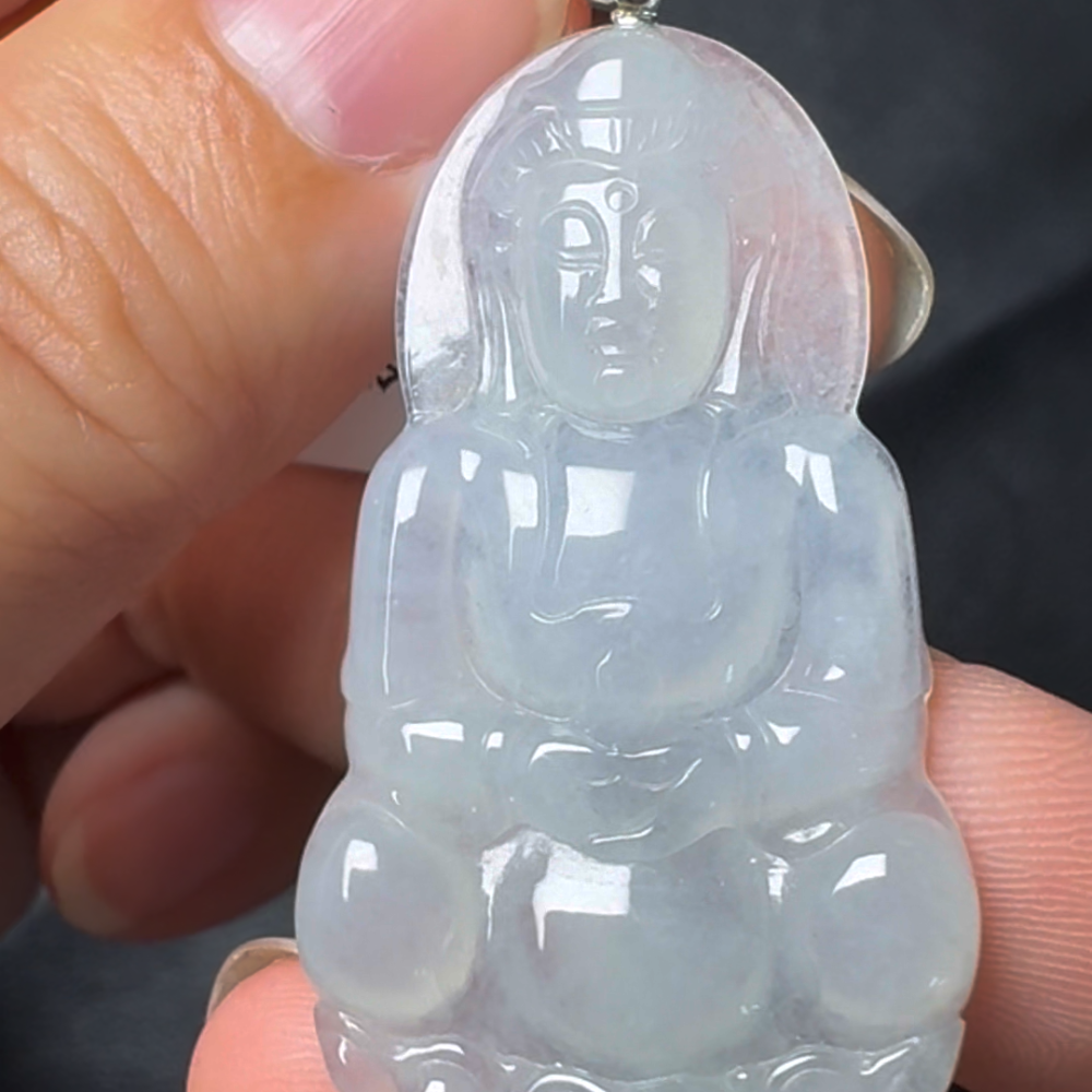 翡翠直播#11-18k白金鑽石翡翠觀音吊墜