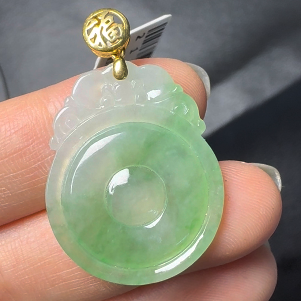 翡翠直播#14-18k黃金翡翠仿古平安扣