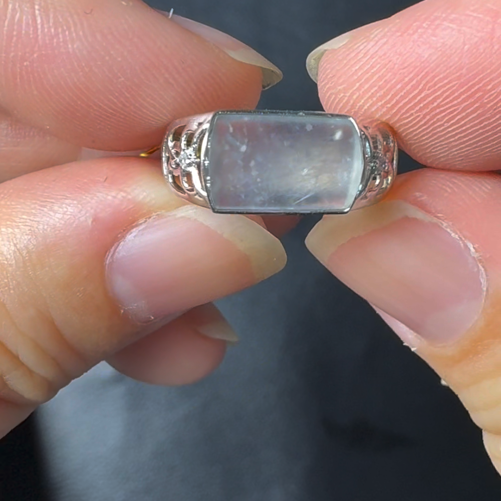 翡翠直播#25-18k白金鑽石帶雪花棉翡翠戒指