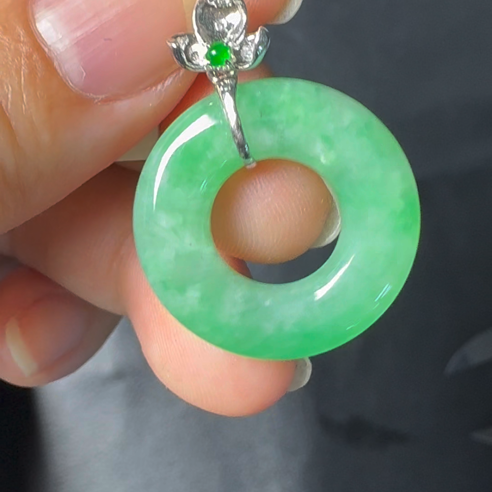 翡翠直播#27-18k白金鑽石翡翠平安扣平安環