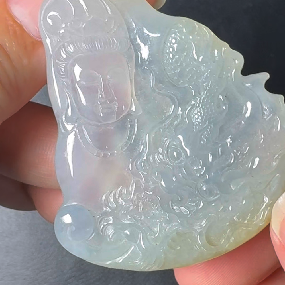 翡翠直播商品#43 - 帶黃翡御龍觀音翡翠吊墜