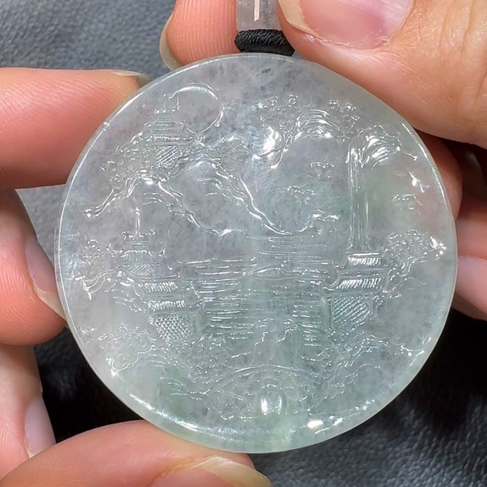 翡翠直播商品#51-翡翠A貨山水牌翡翠吊墜