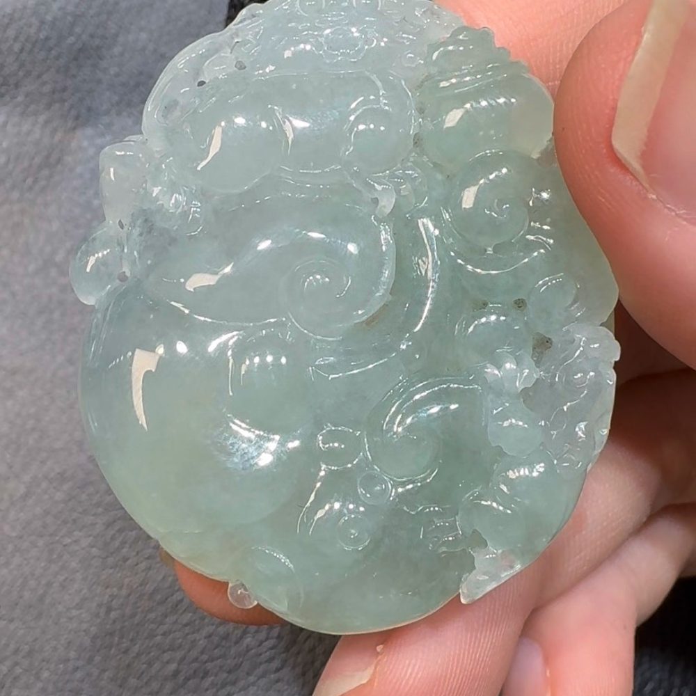 翡翠直播商品#52-翡翠A貨母子貔貅如意翡翠吊墜