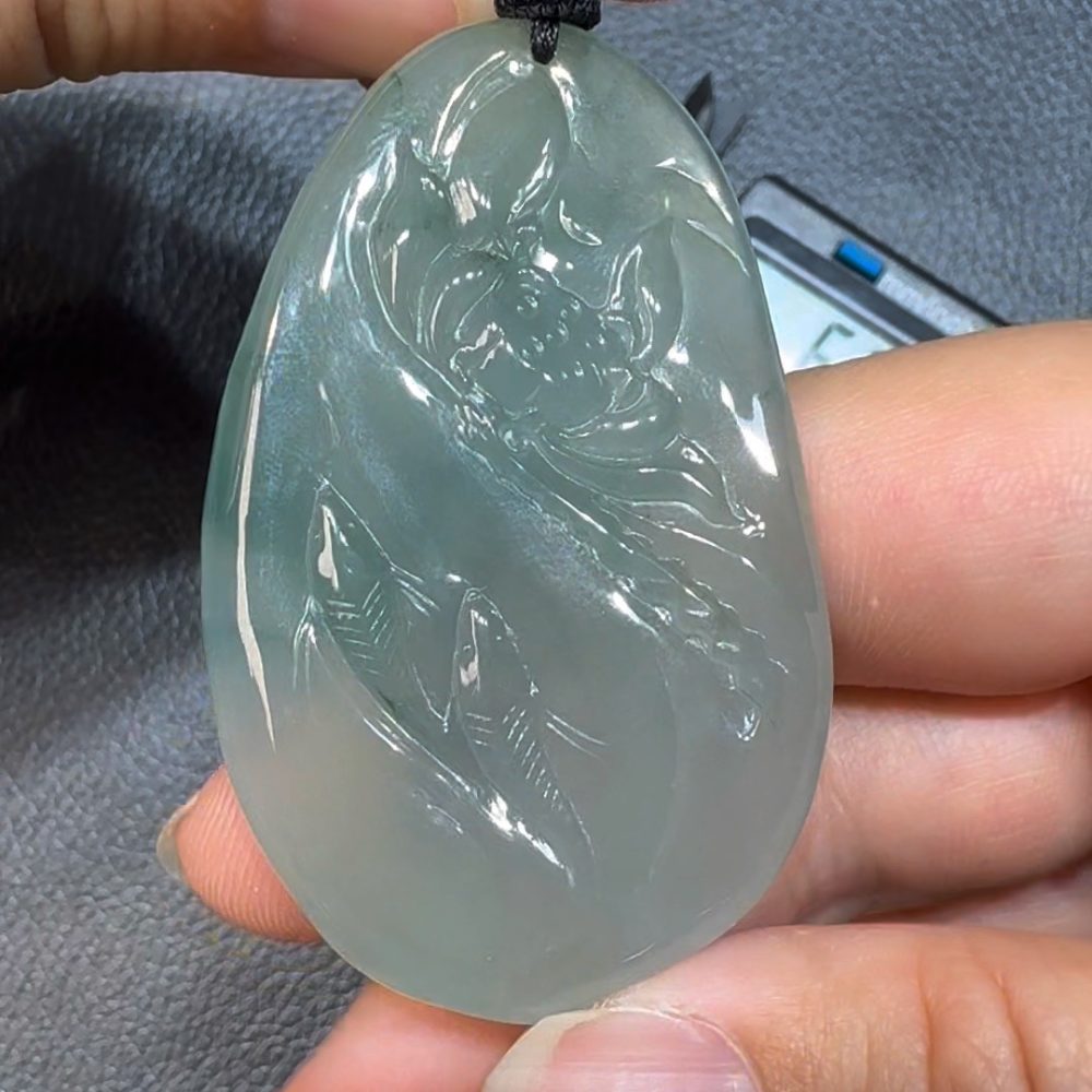 翡翠直播商品#56-翡翠A貨荷花魚翡翠吊墜