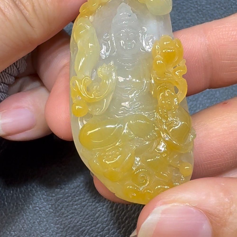 翡翠直播商品#64-翡翠玉器黃翡觀音翡翠吊墜