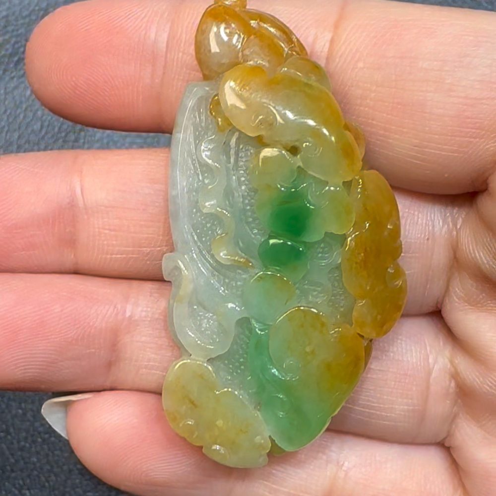 翡翠直播商品#65-翡翠A貨黃綠雙色翡翠旺財旺財吊墜