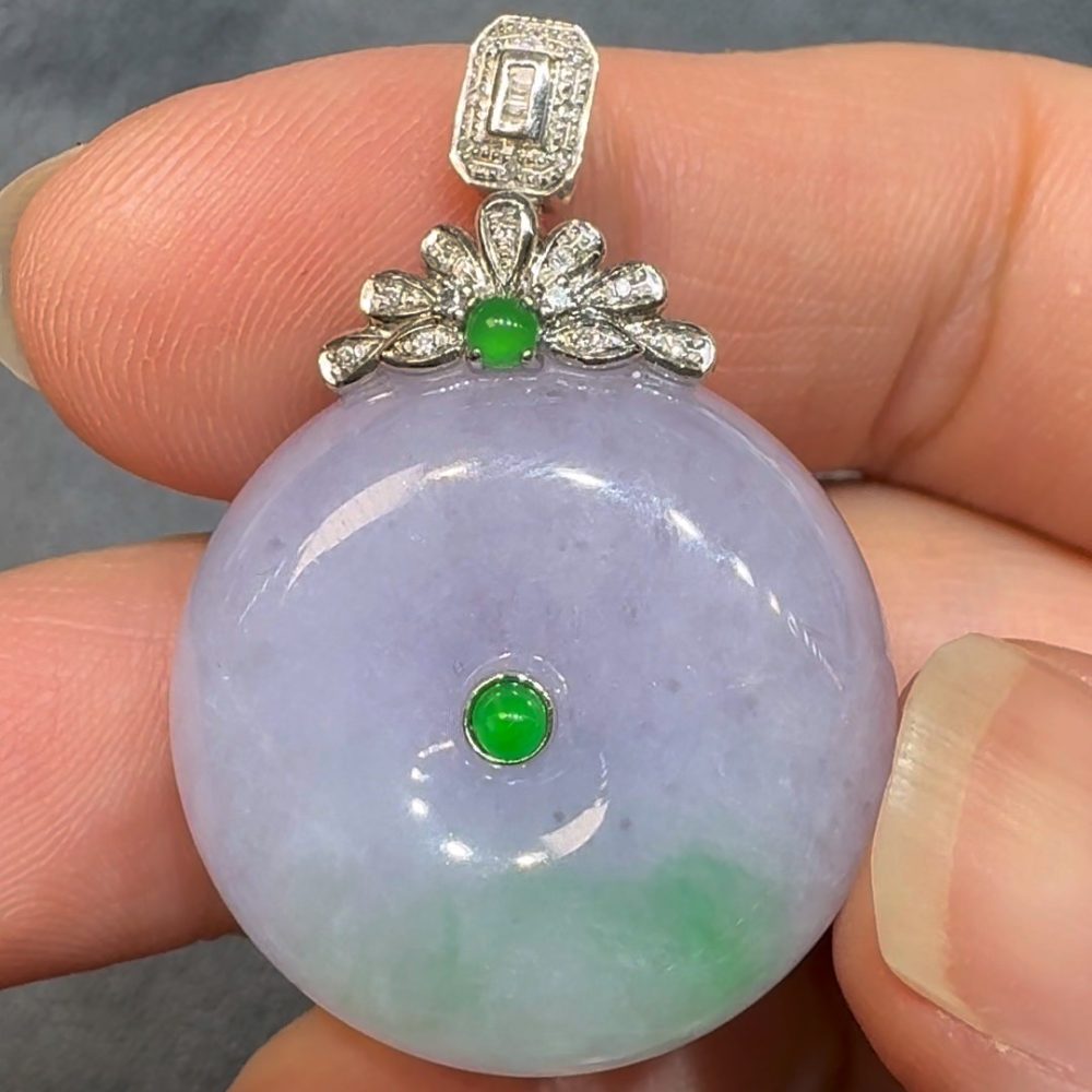 翡翠直播#66-18k白金鑽石翡翠平安扣算盤珠