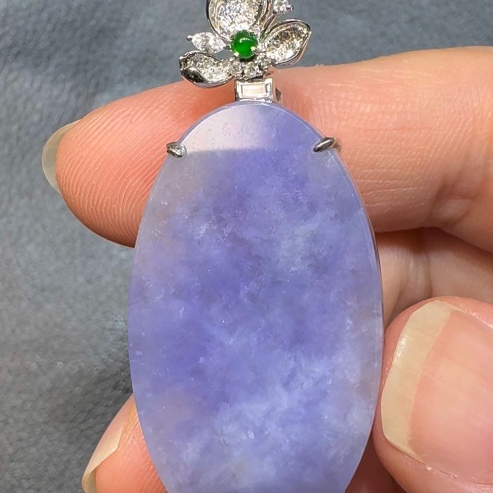 翡翠直播商品#67-18k翡翠紫羅蘭無事牌翡翠吊墜