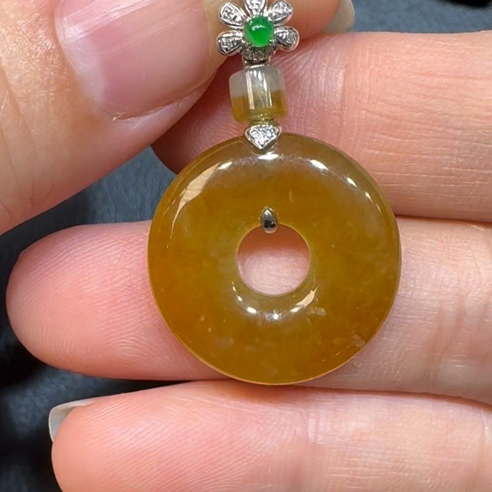 翡翠直播商品#69-18k白金鑽石紅黃翡平安扣平安環