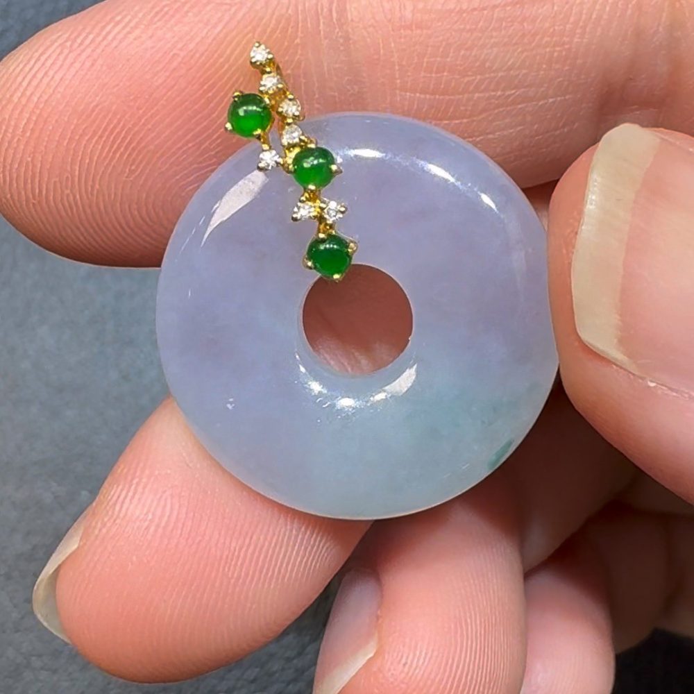 翡翠直播商品#70-18k白金鑽石春彩平安扣平安環