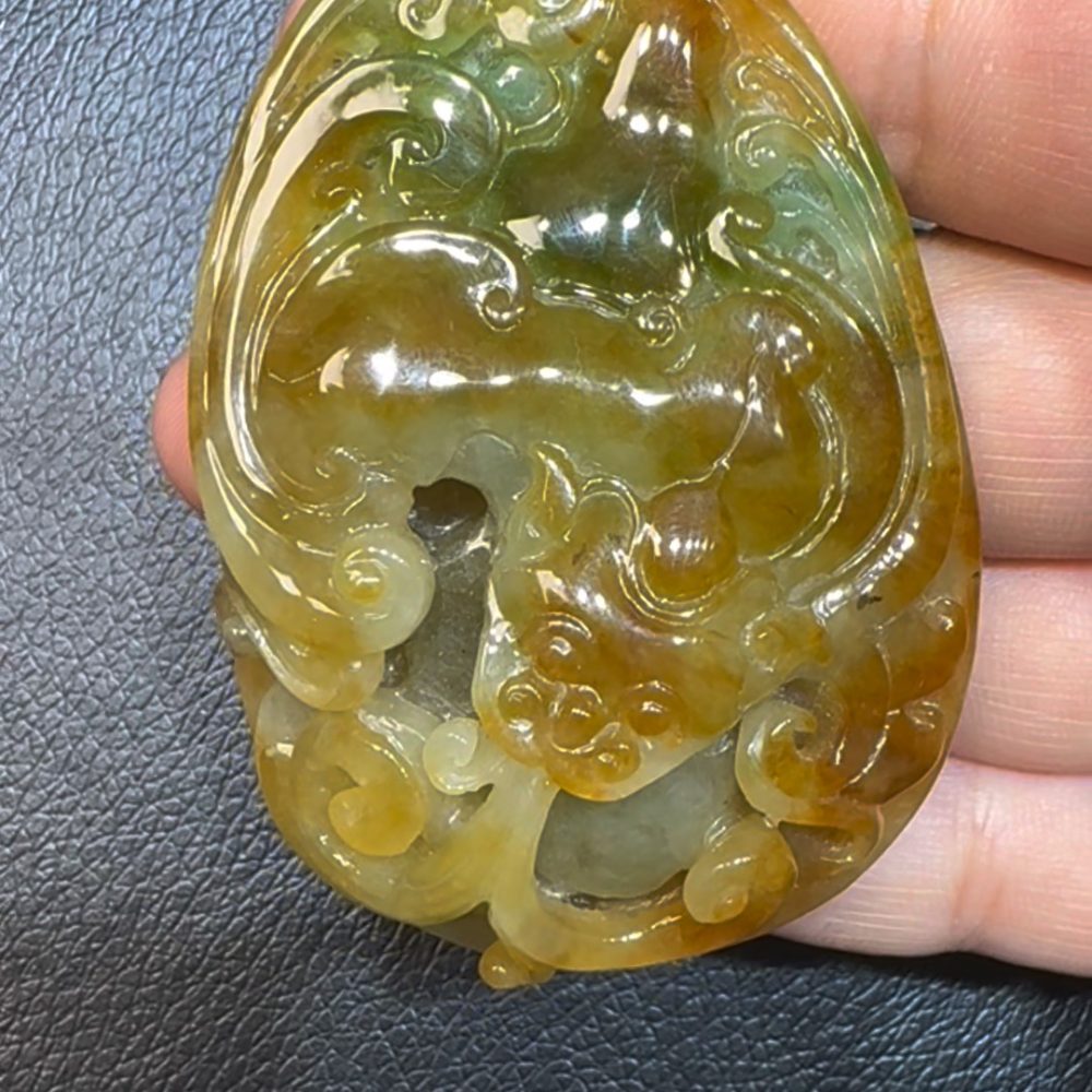 翡翠直播商品#74-翡翠玉器黃翡福祿翡翠吊墜