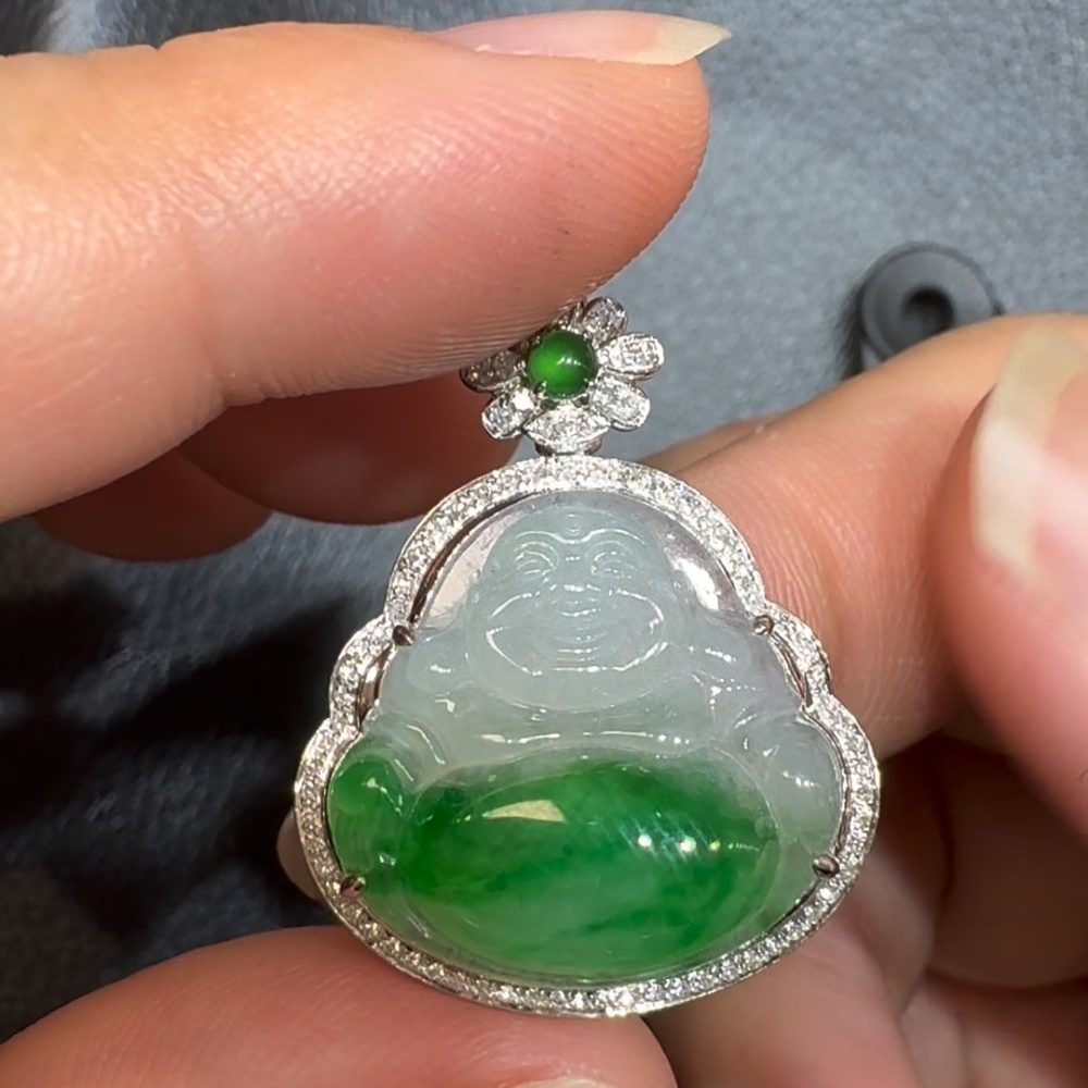 翡翠直播商品#81 - 18K白金鑽石佛公吊墜