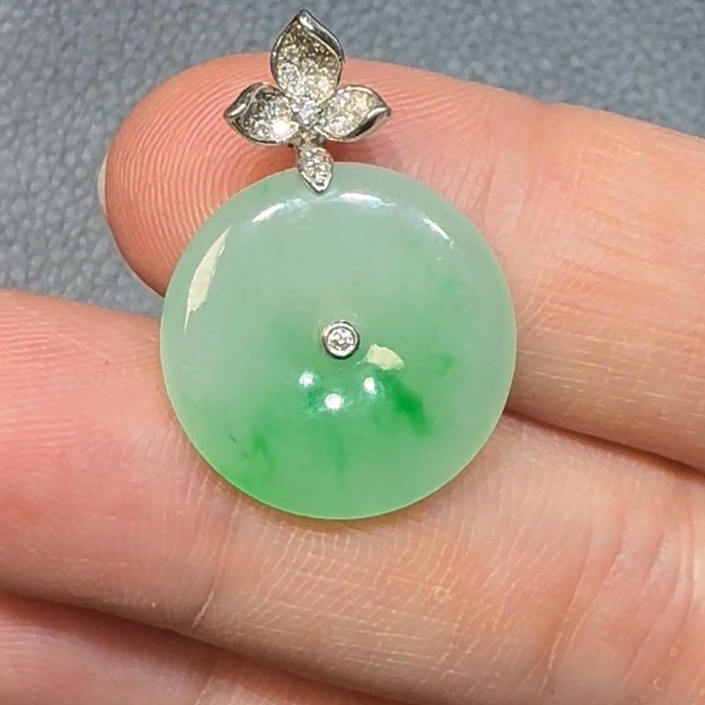 翡翠直播商品#98-18K白金鑽石翡翠平安扣