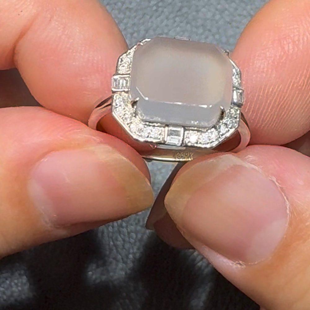 翡翠直播商品#104-18K白金鑽石翡翠方面戒指