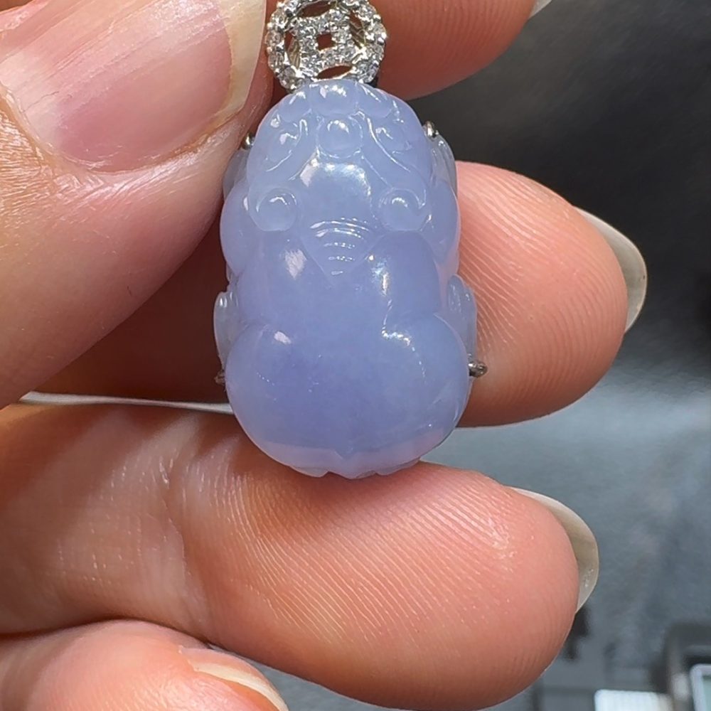 翡翠直播商品#110-18K白金鑽石紫羅蘭貔貅吊墜