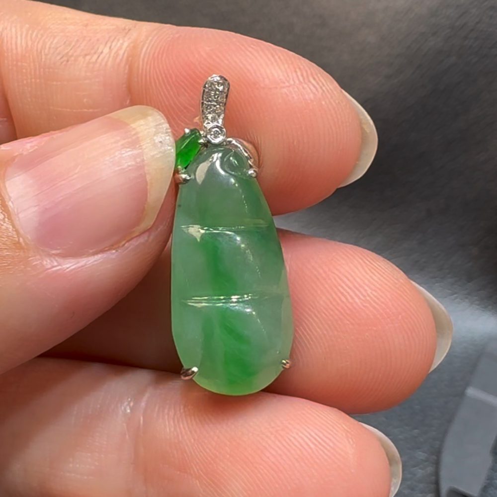 翡翠直播商品#112-18K白金福到福豆吊墜