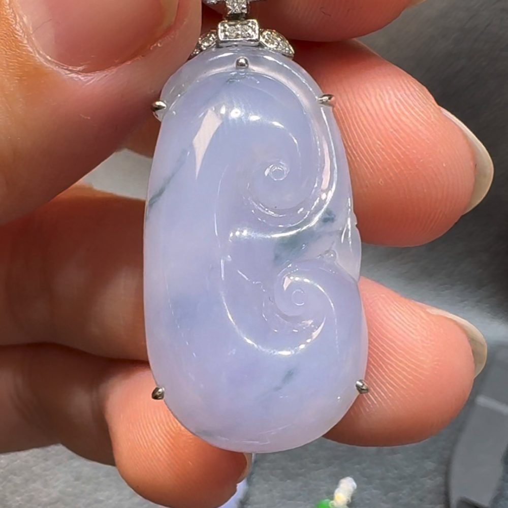 翡翠直播商品#113-18K白金紫羅蘭如意吊墜