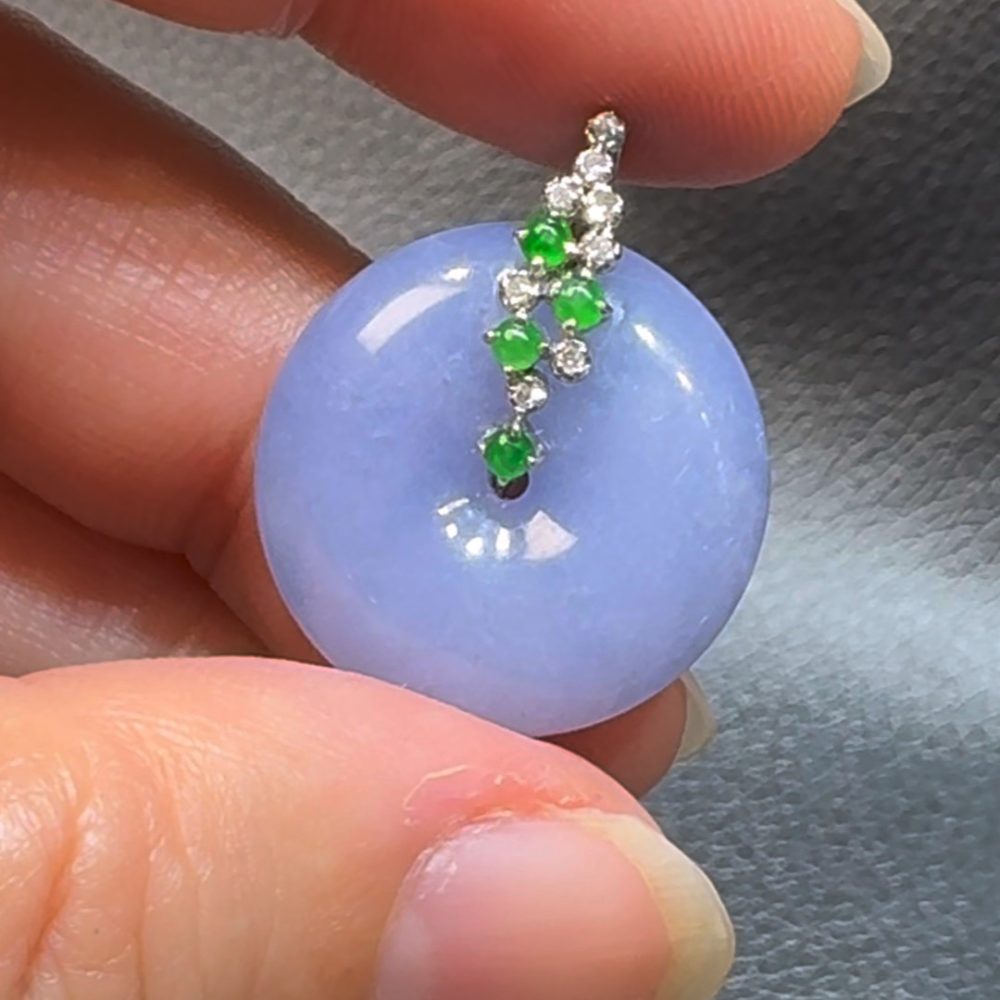 翡翠直播商品#117-18K白金鑽石紫羅蘭翡翠平安扣