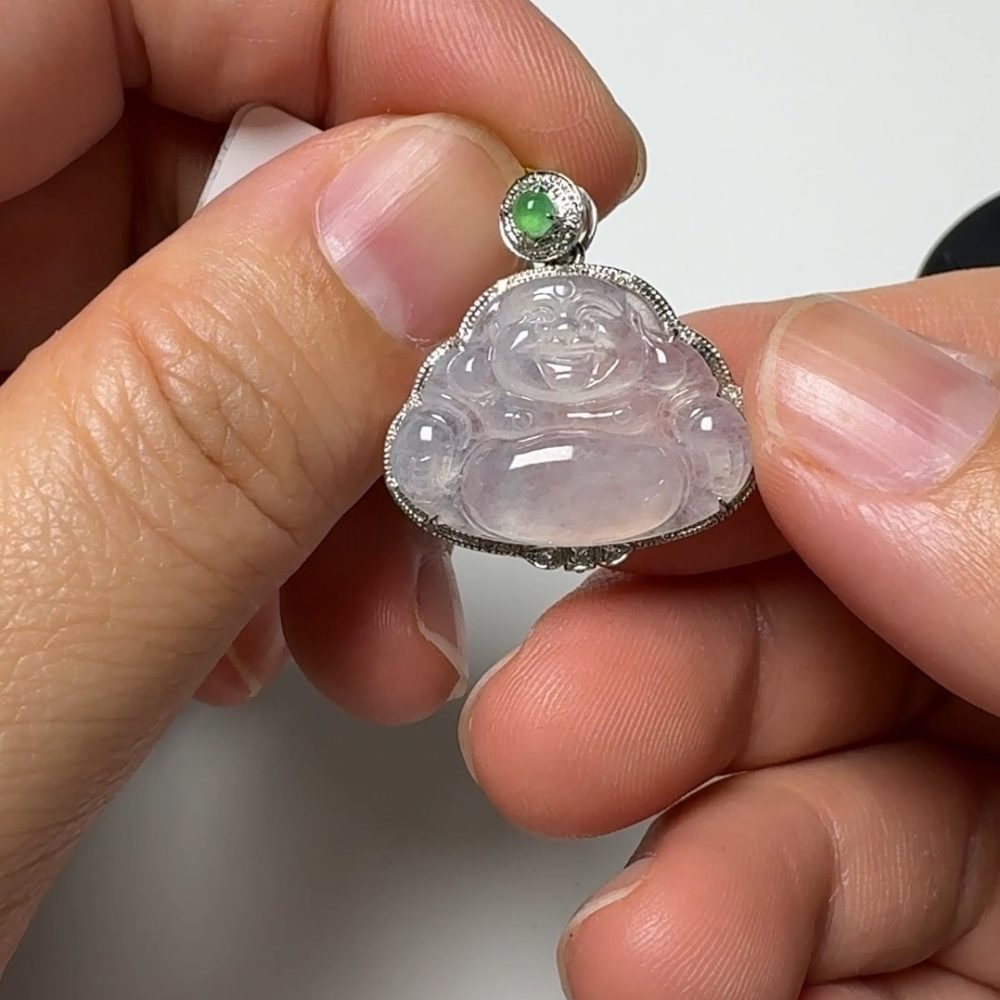 翡翠直播商品#144-18K白金知音琵琶翡翠吊墜