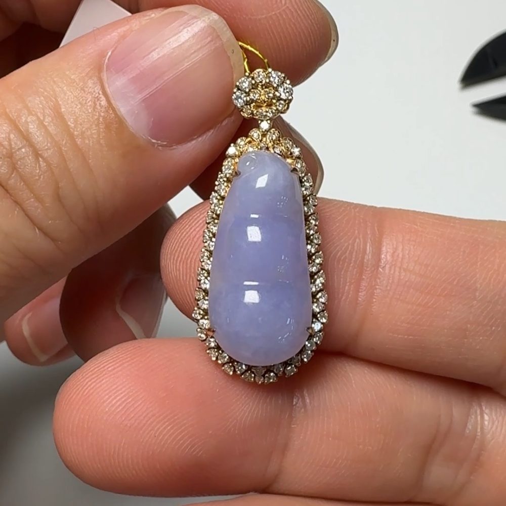 翡翠直播商品#146-18K玫瑰金鑽石福豆翡翠吊墜