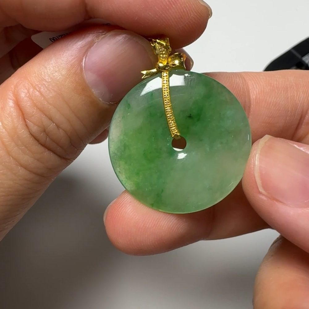翡翠直播商品#148-18K黃金鑽石平安扣玉扣翡翠吊墜