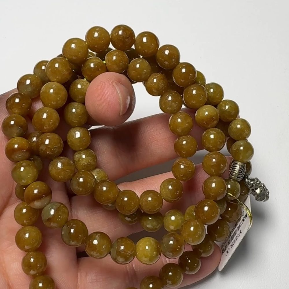 翡翠直播商品#160-黃翡圓珠翡翠項鏈佛珠鏈