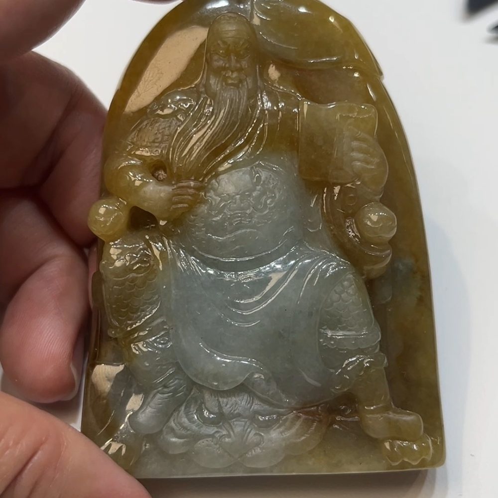 翡翠直播商品#175-黃翡關公關羽武財神吊墜