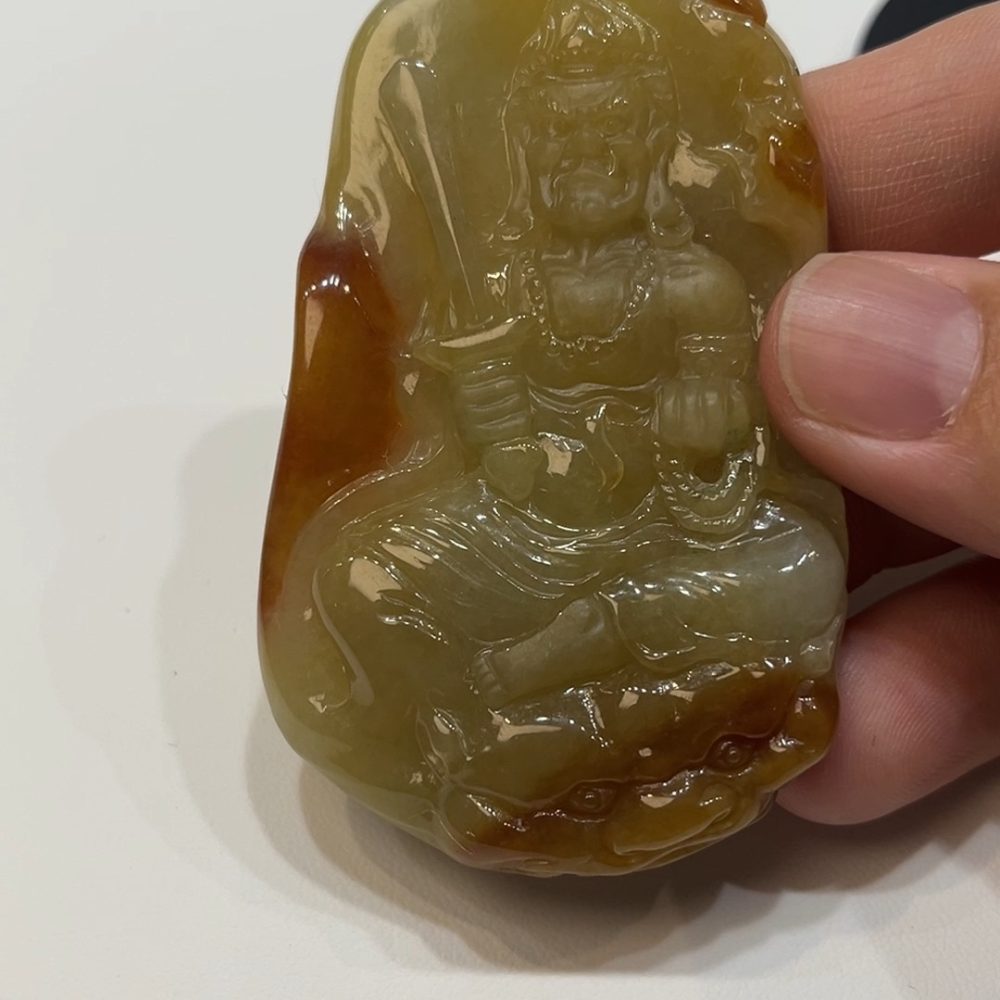 翡翠直播商品#176-黃翡不動明王不動尊菩薩翡翠吊墜