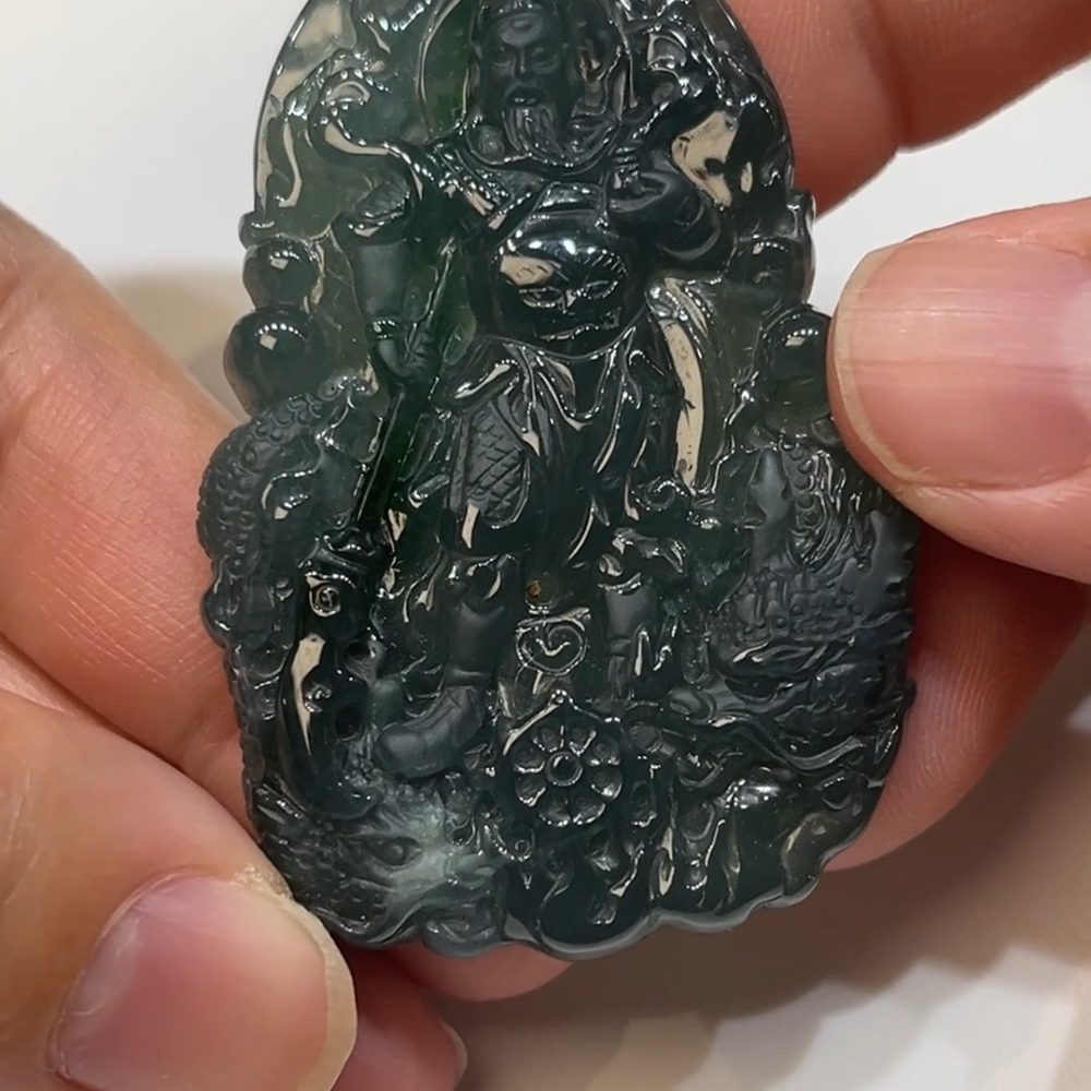 翡翠直播商品#179-藍水關公關羽武財神吊墜