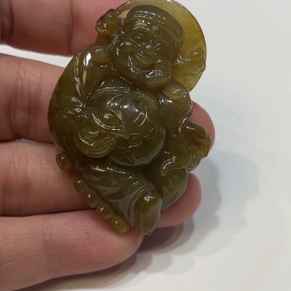 翡翠直播商品#184-黃翡財神爺翡翠吊墜