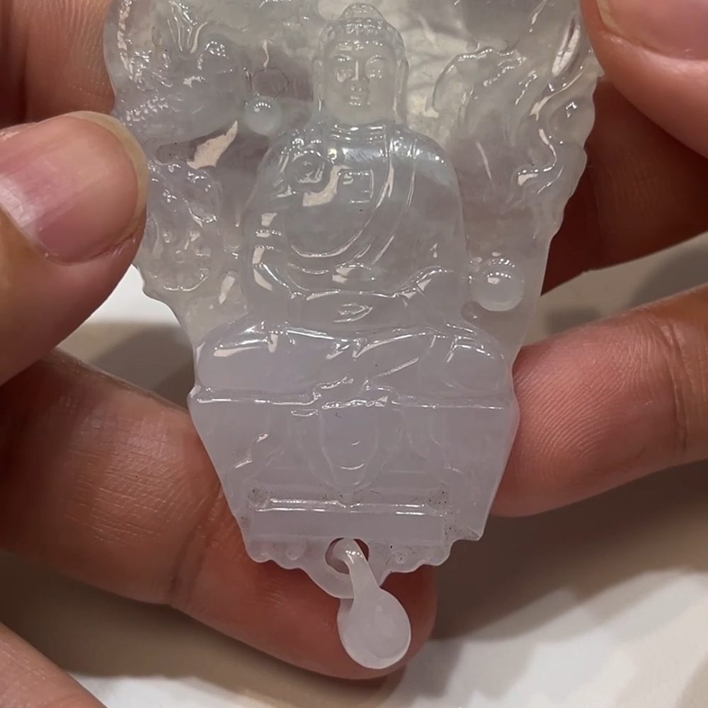 翡翠直播商品#185-18K黃金扣大日如來佛祖翡翠吊墜