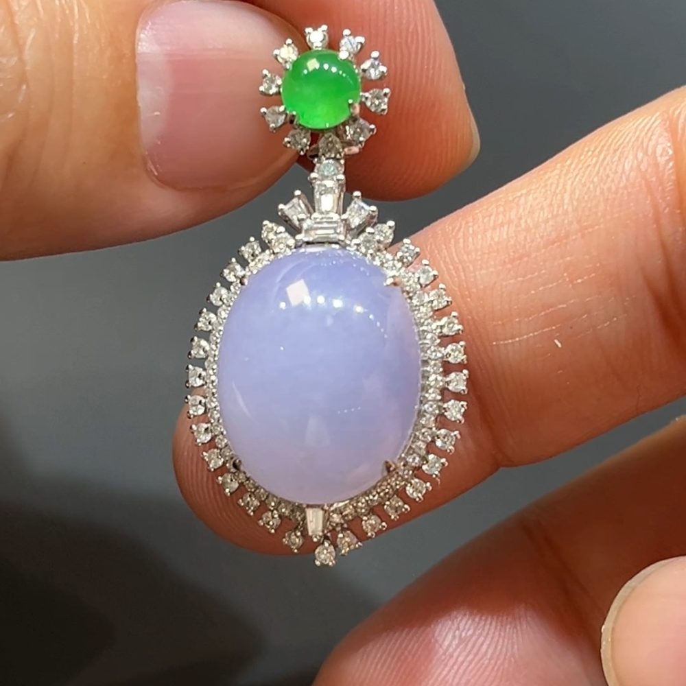 翡翠直播商品#206-18K白金鑽石鑲蛋面吊墜