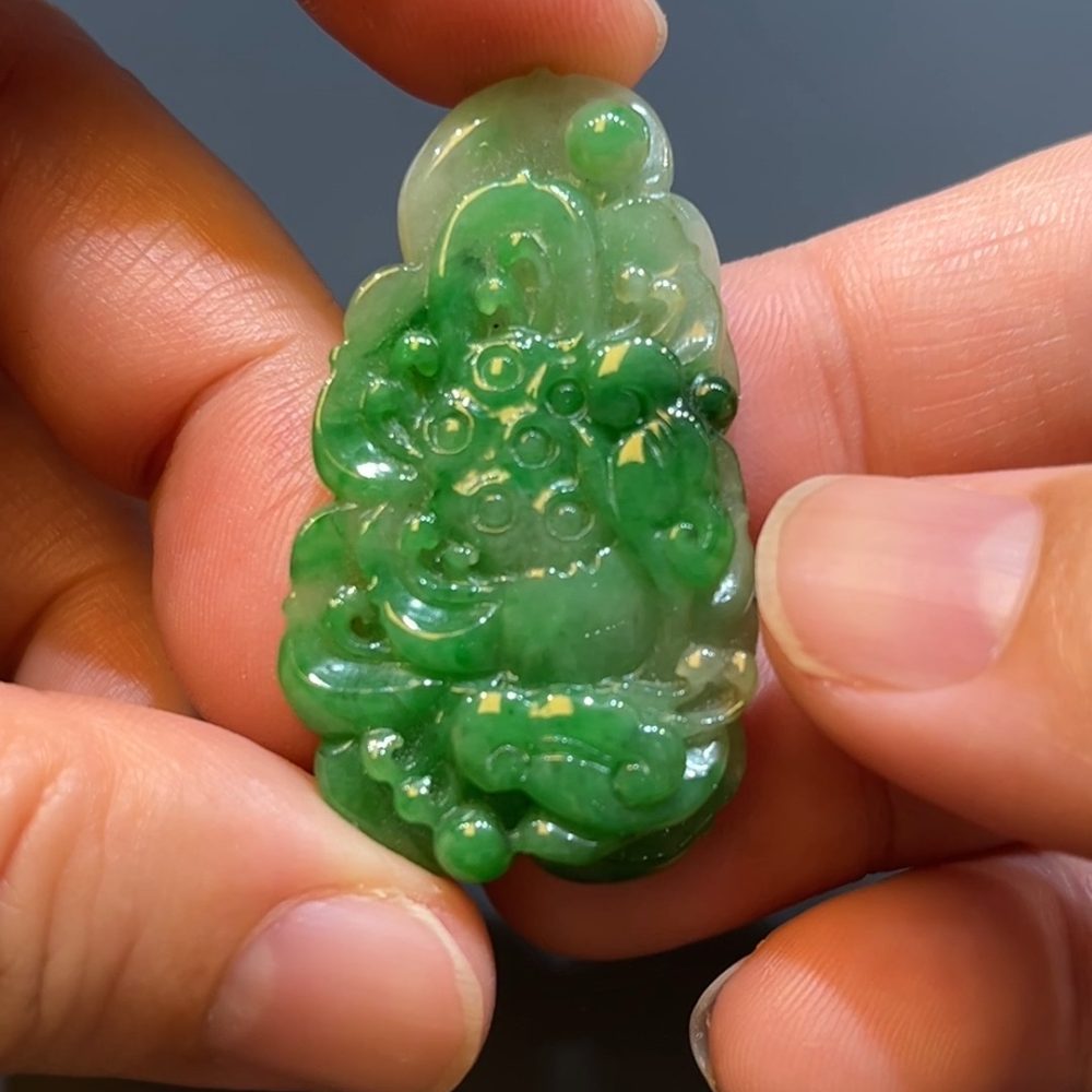 翡翠直播商品#224-滿綠蓮花翡翠吊墜