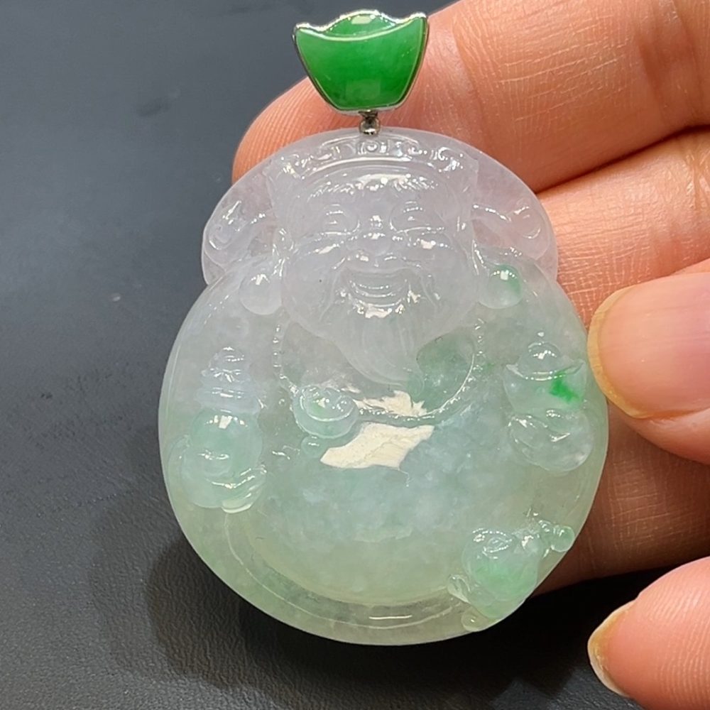 翡翠直播商品#230-18k白金鑲嵌翡翠財神吊墜