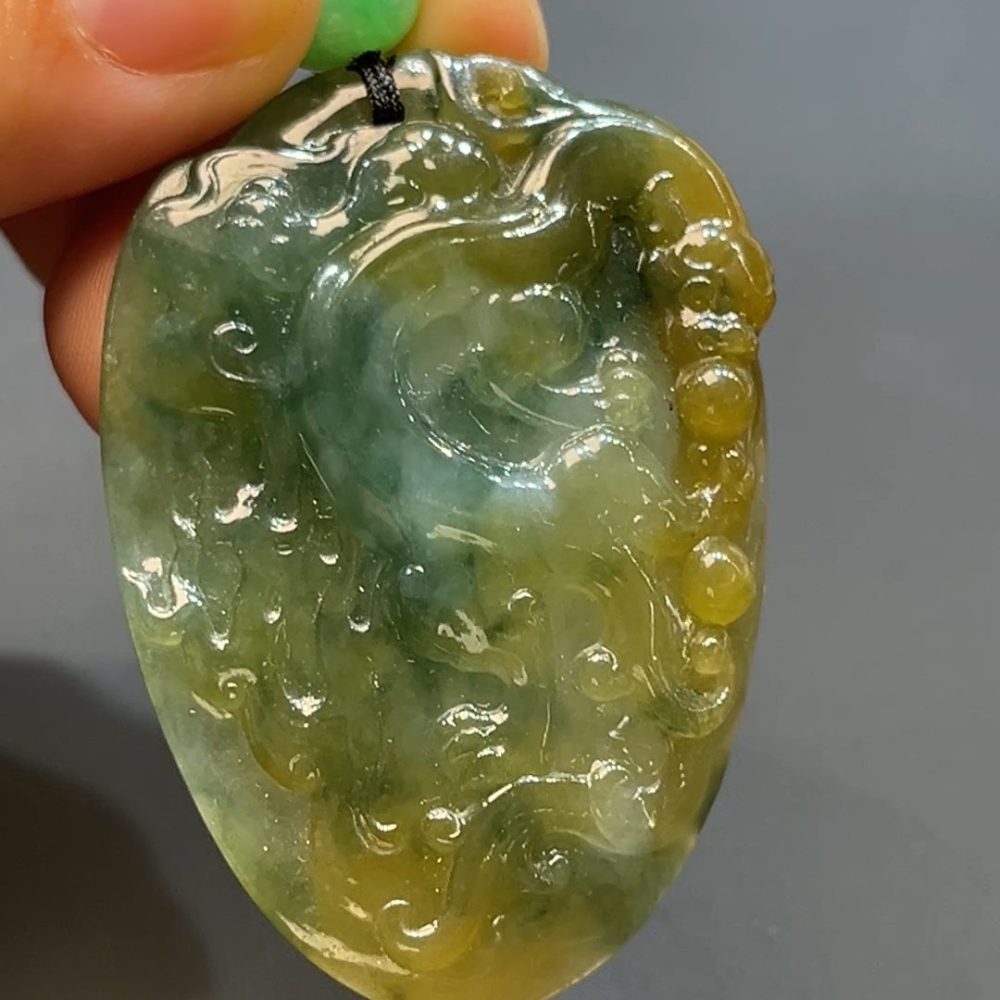 翡翠玉器天然A級翡翠雙彩仿古吊墜 翡翠直播#245