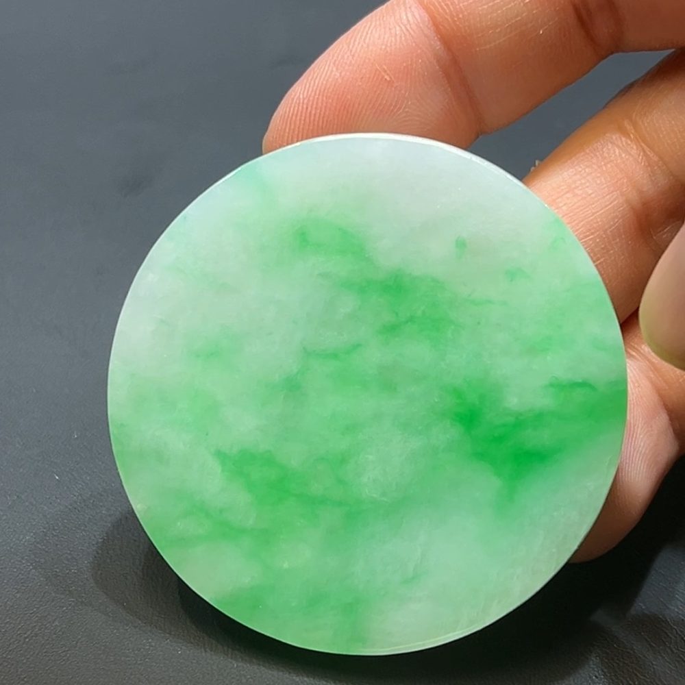 翡翠玉器天然A級翡翠陽綠圓塊無事牌吊墜 翡翠直播#252