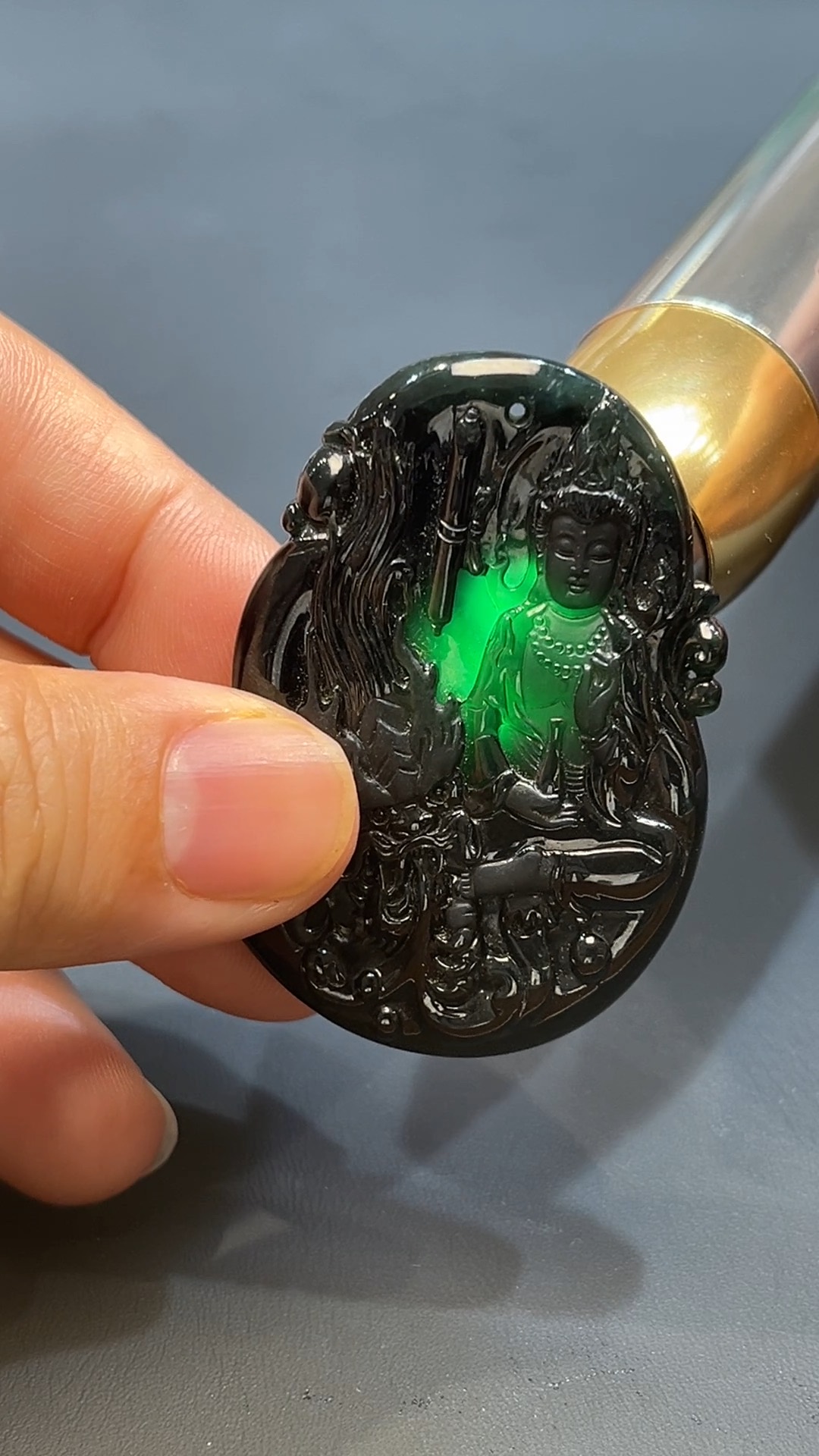 翡翠玉器天然A級翡翠透陽綠墨翠觀音吊墜 翡翠直播#253 3 翡翠玉器天然A級翡翠透陽綠墨翠觀音吊墜 翡翠直播#253 - Image 3