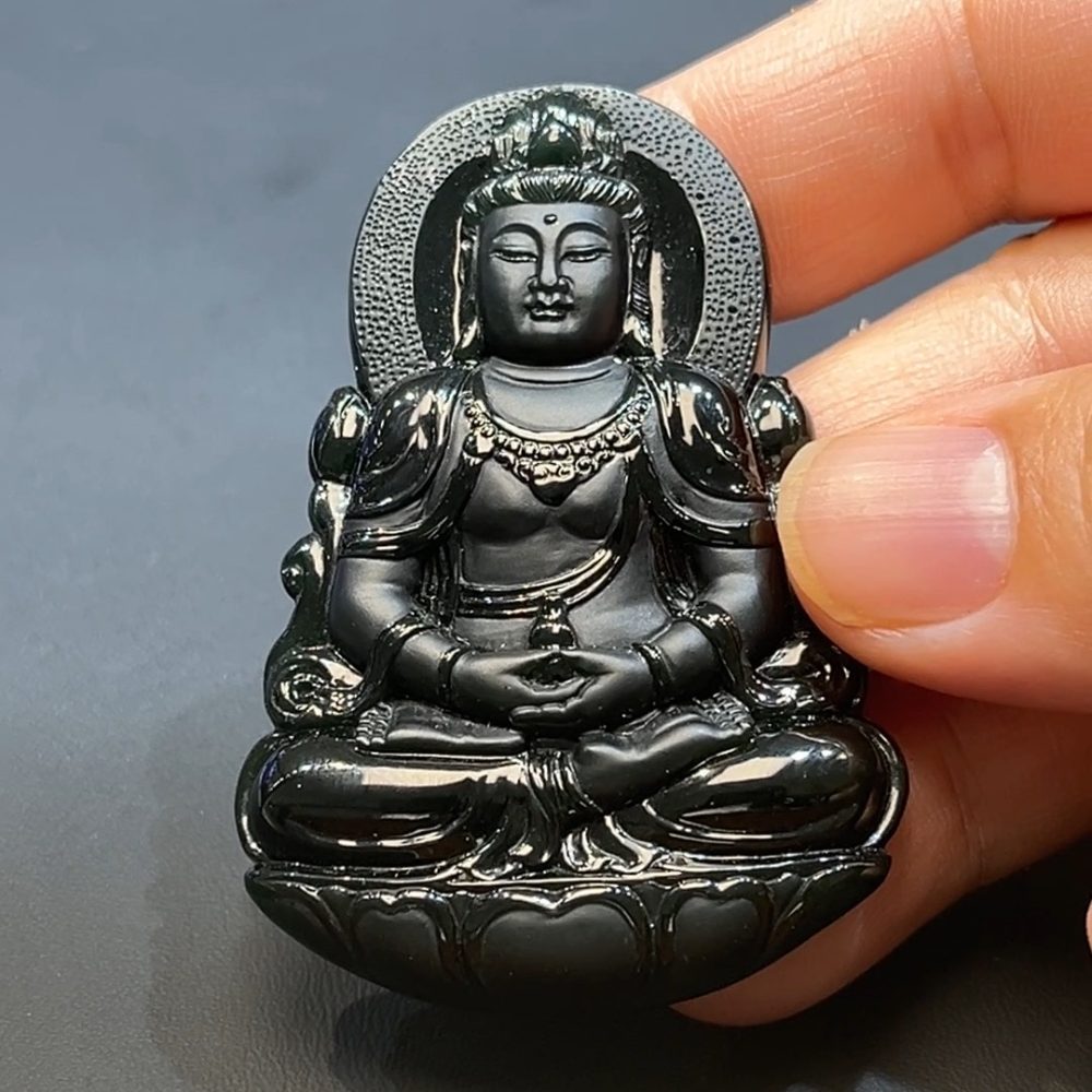 翡翠玉器天然A級翡翠透陽綠墨翠觀音吊墜 翡翠直播#254