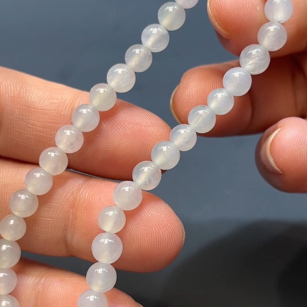 天然A級翡翠圓珠手串 白冰無瑕 翡翠直播#262