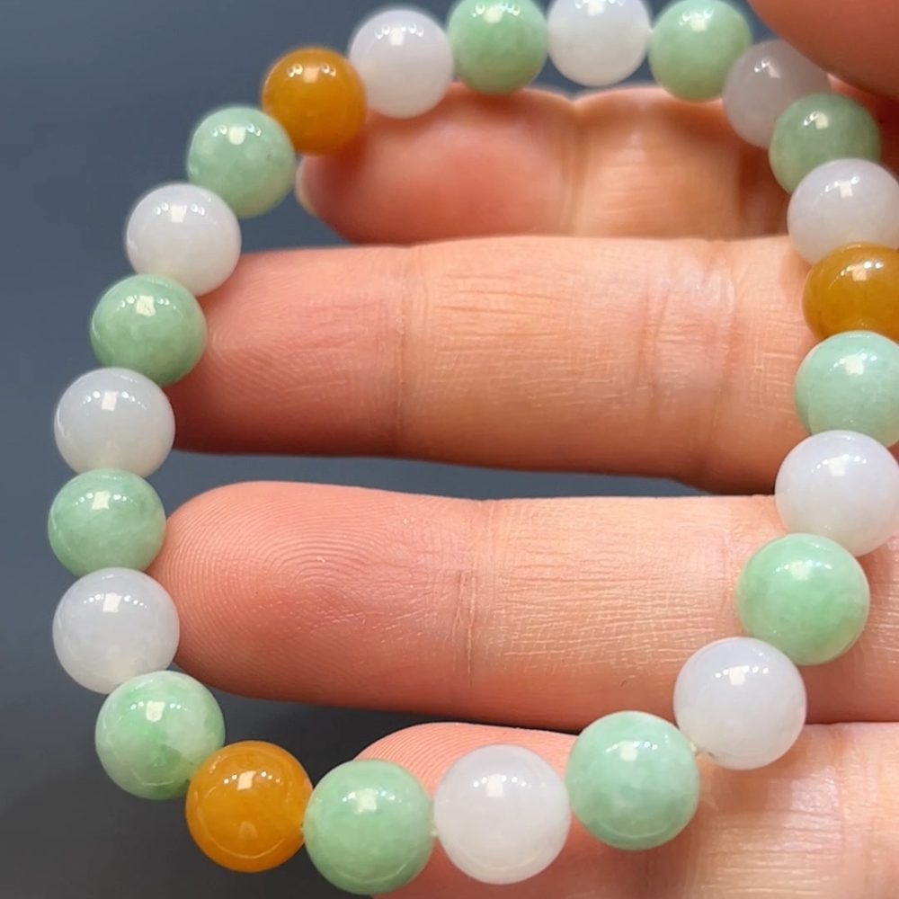 天然A級翡翠 五色呈祥｜翡翠玉器圓珠手串翡翠 直播#264