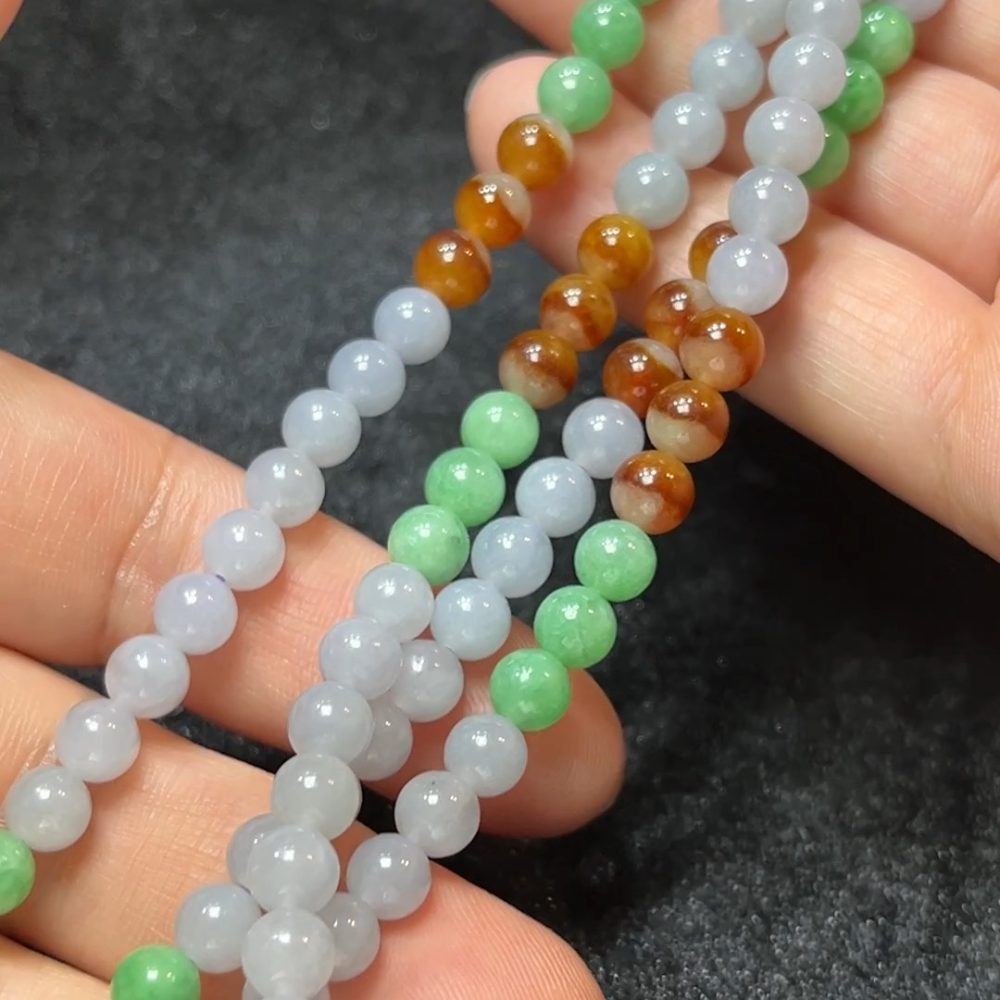 天然A級翡翠 福色成串｜多彩翡翠圓珠項鏈設計款 翡翠直播#267