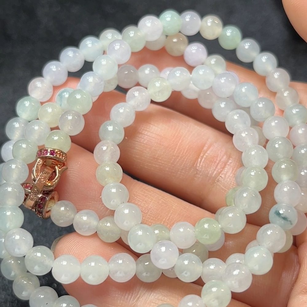 天然A級翡翠 素雅如玉｜冰白翡翠圓珠項鏈 翡翠直播#269