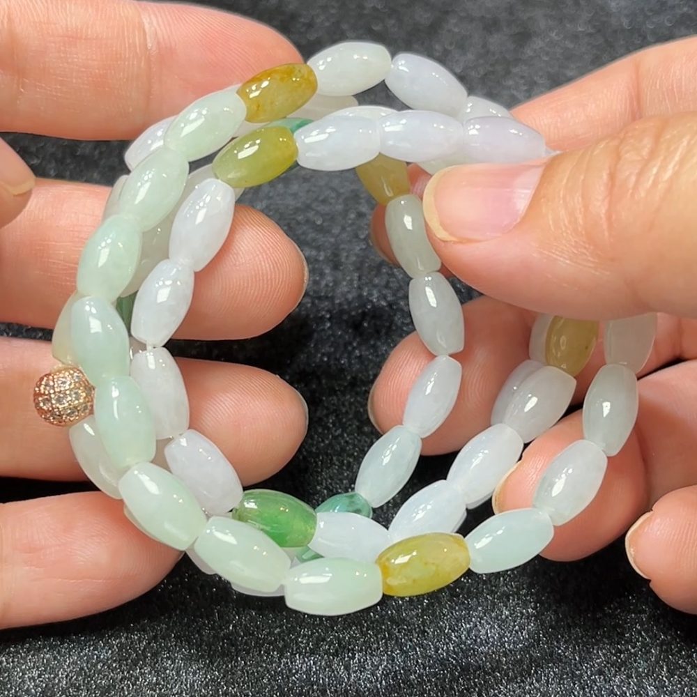 天然A級翡翠 五穀豐盈｜天然A貨翡翠米形桶珠項鏈 翡翠直播#270