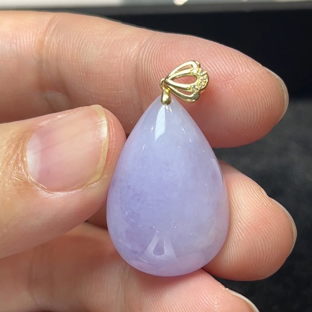 天然A級翡翠 紫韻輕盈｜18K白金鑲嵌紫羅蘭翡翠水滴吊墜 翡翠直播#273