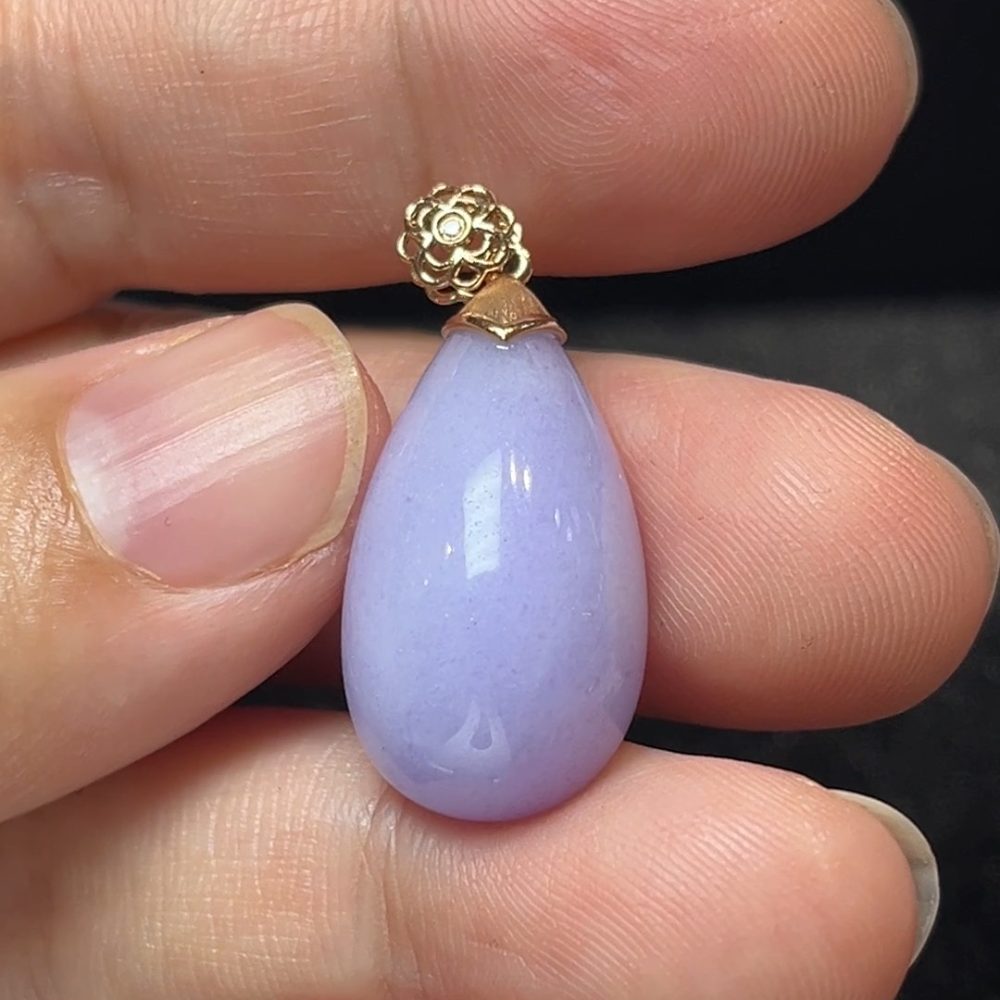 紫光流金｜18K黃金鑲嵌紫羅蘭翡翠水滴吊墜 翡翠直播#277