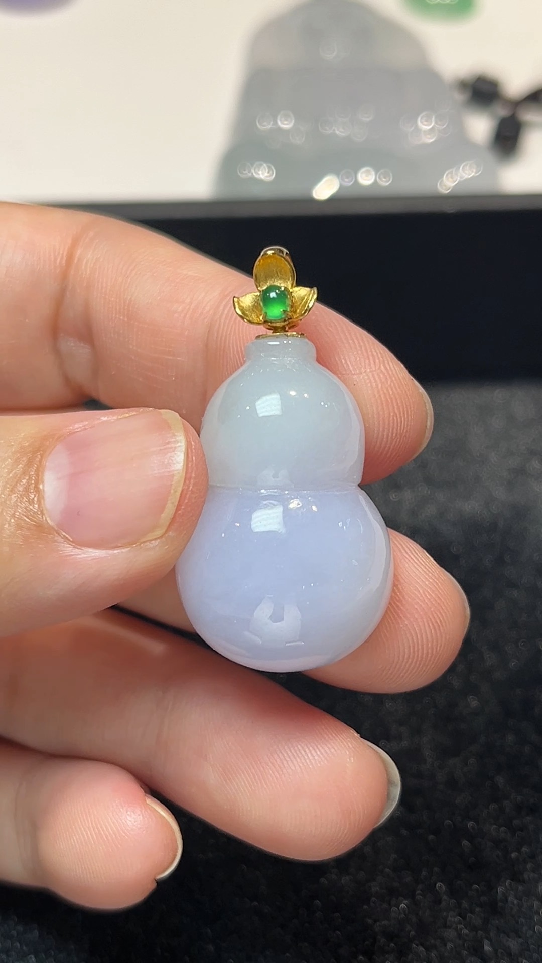 翡翠玉器福祿雙全|18K黃金鑲嵌紫羅蘭翡翠葫蘆吊墜 #278 2 翡翠玉器福祿雙全|18K黃金鑲嵌紫羅蘭翡翠葫蘆吊墜 #278 - Image 2