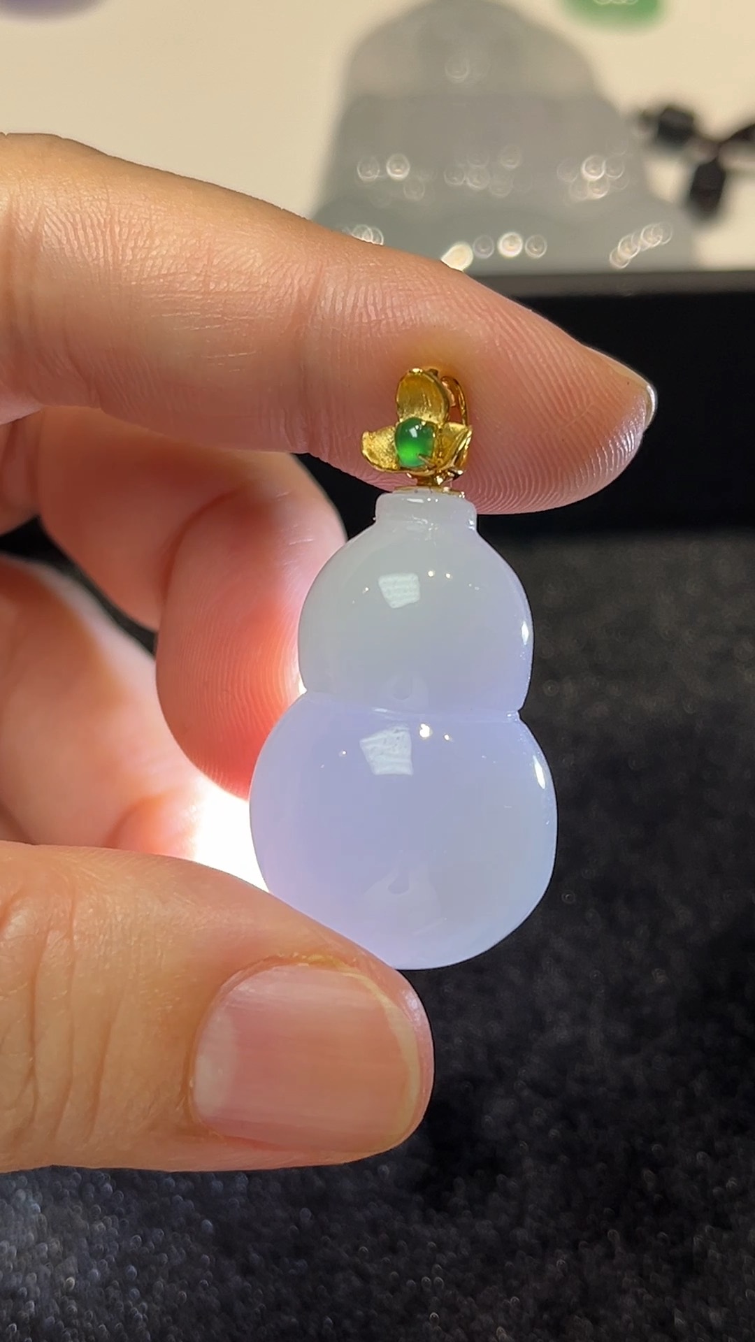 翡翠玉器福祿雙全|18K黃金鑲嵌紫羅蘭翡翠葫蘆吊墜 #278 3 翡翠玉器福祿雙全|18K黃金鑲嵌紫羅蘭翡翠葫蘆吊墜 #278 - Image 3