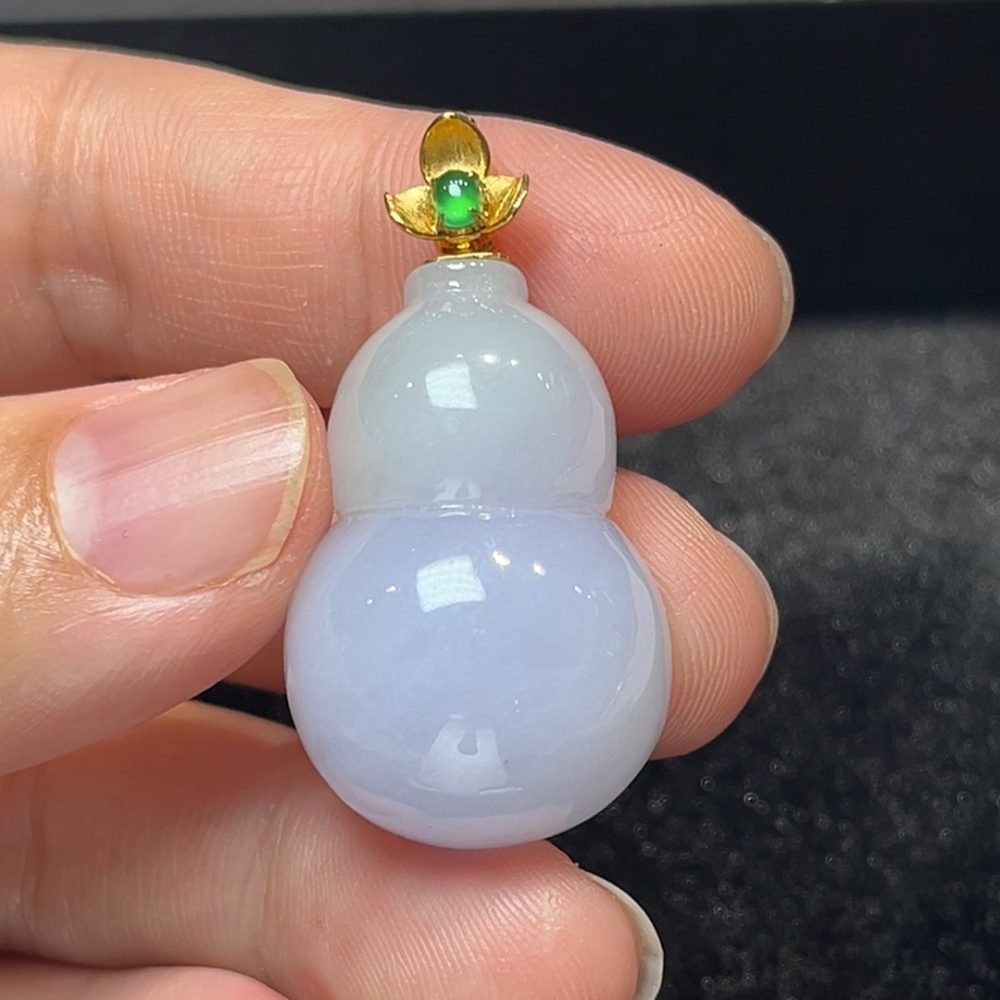 福祿雙全｜18K黃金鑲嵌紫羅蘭翡翠葫蘆吊墜 #278